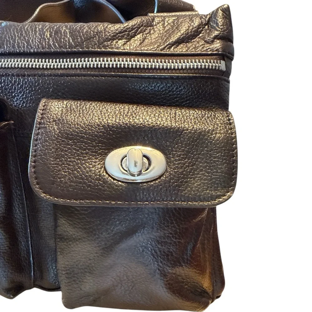 Danier Dark Brown Pebbled Leather Crossbody Bag Adjustable Strap Multi Pocket
